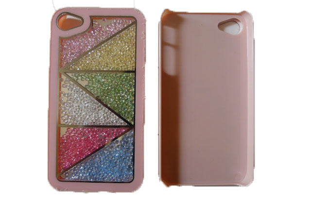 Iphone 4 4s Pink Bling Luxury Rainbow Colorful Element Crystals Square Triangle Phone Back Case Cover