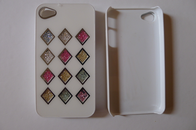 Iphone 4 4s White Bling Luxury Rainbow Colorful Crystals Diamond Square Phone Back Case Cover