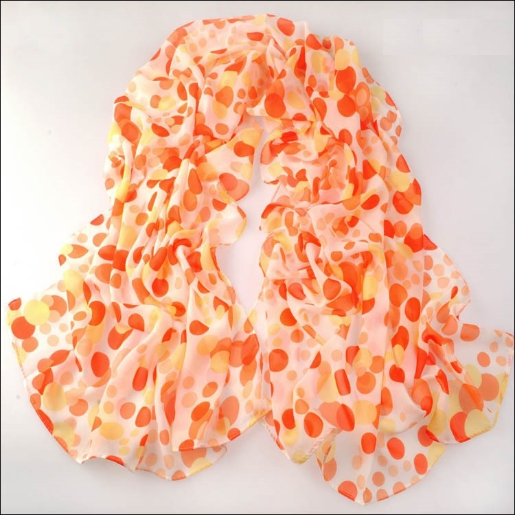 2014 Fashion Chiffon Printing Polkd Dot Scarves Shawls Orange Yellow